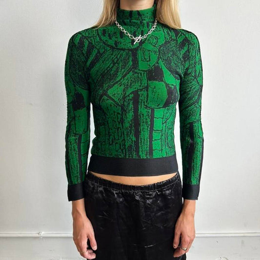 Green Issey Miyake Me pleated long sleeve top
