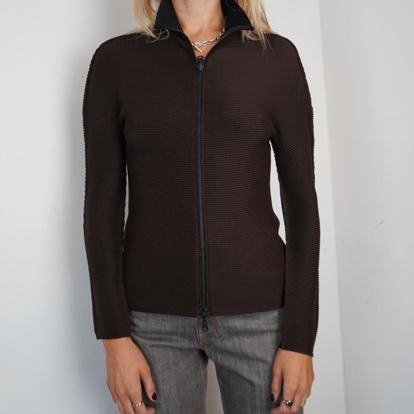 Brown Issey Miyake Me full zip jacket