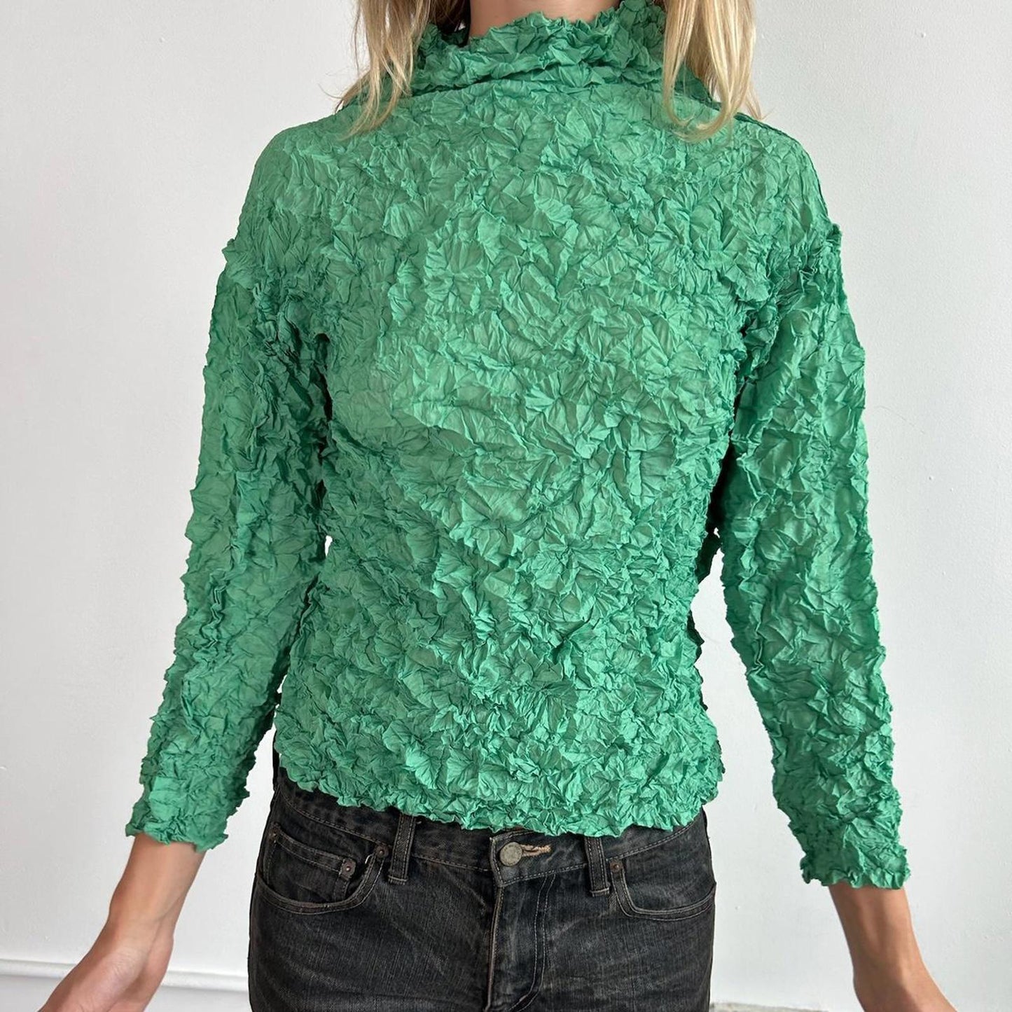 Issey Miyake Me Crinkle Long Sleeve Top