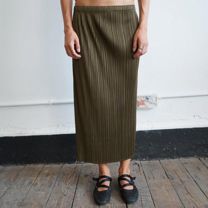 Khaki Issey Miyake Pleats Please maxi skirt