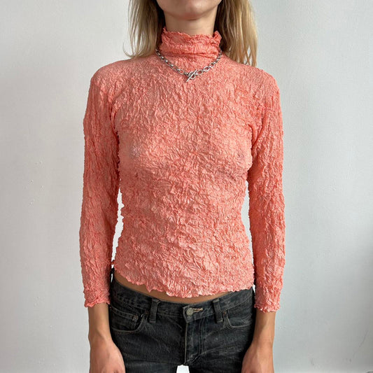 Issey Miyake crinkle long sleeve high neck top