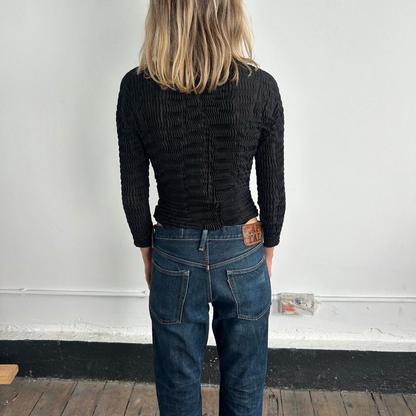 Issey Miyake scaled long sleeve pleated top
