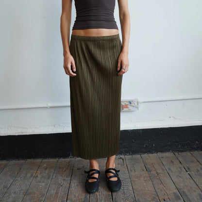 Khaki Issey Miyake Pleats Please maxi skirt