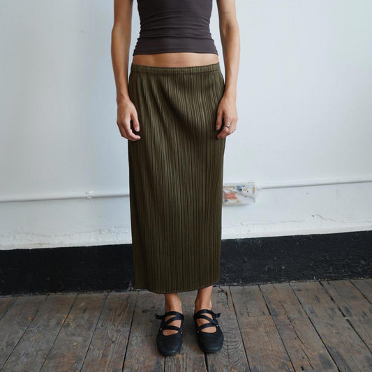 Khaki Issey Miyake Pleats Please maxi skirt