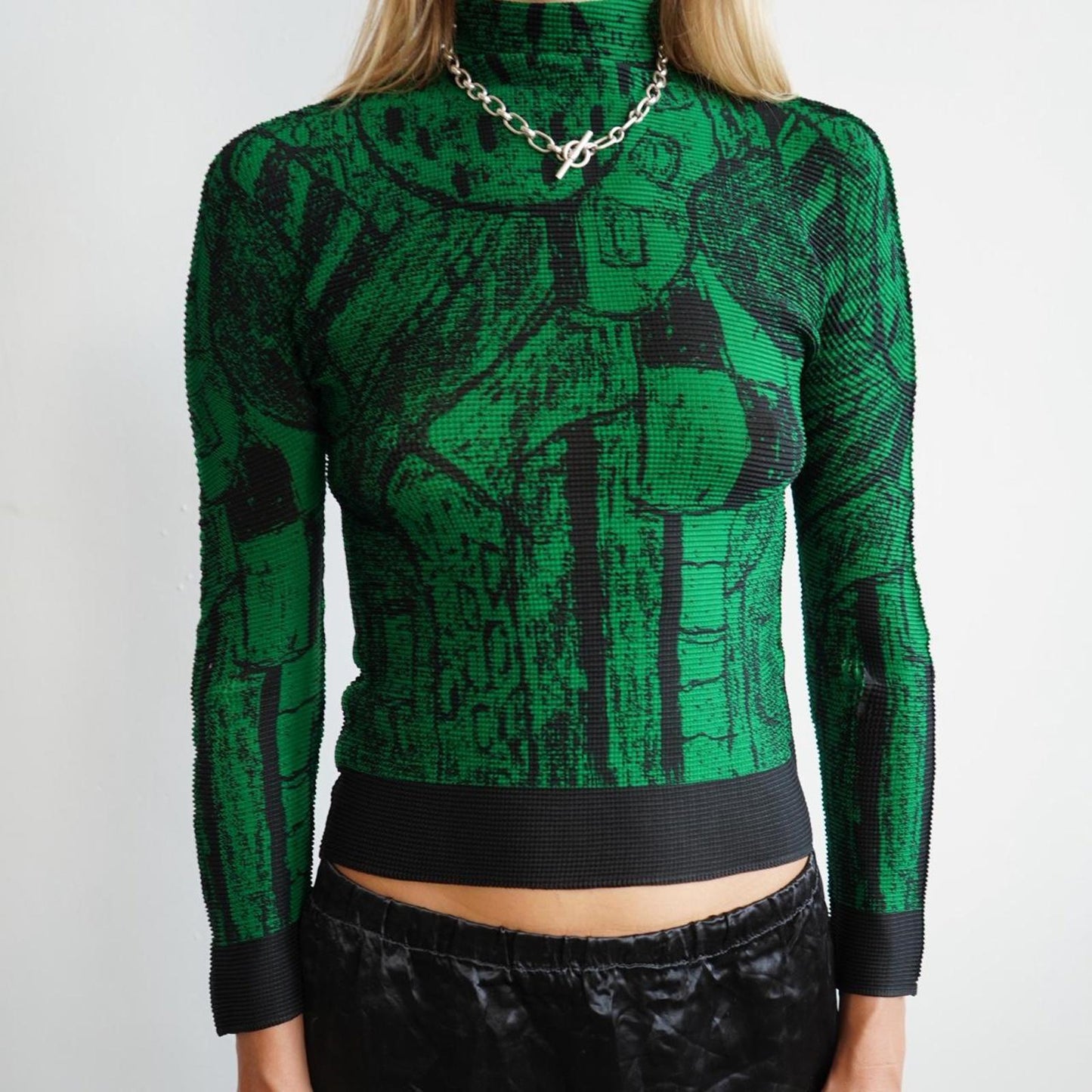 Green Issey Miyake Me pleated long sleeve top