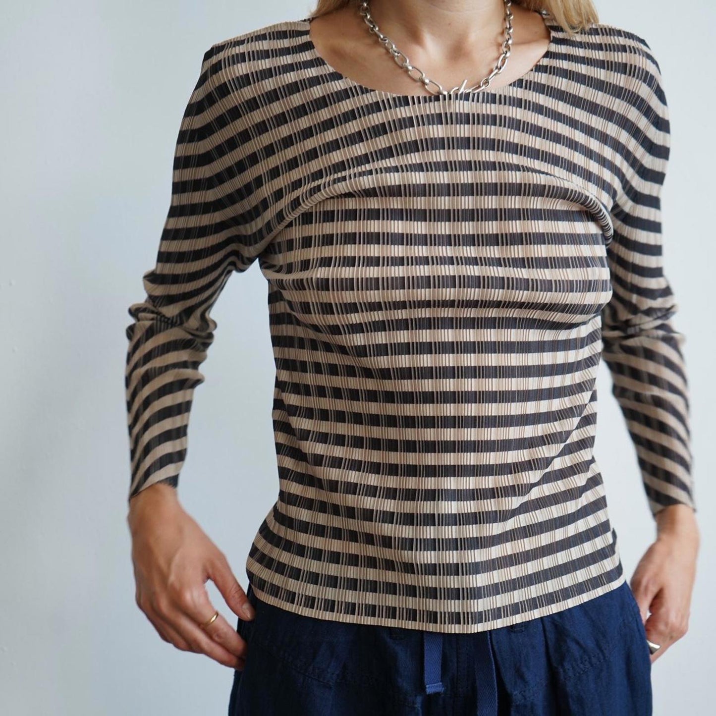 Issey Miyake Pleats Please striped long sleeve top