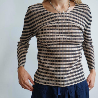 Issey Miyake Pleats Please striped long sleeve top