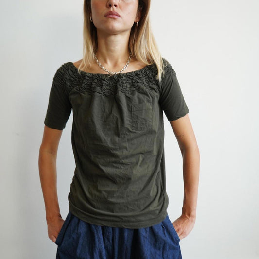 Prada khaki frilly t-shirt