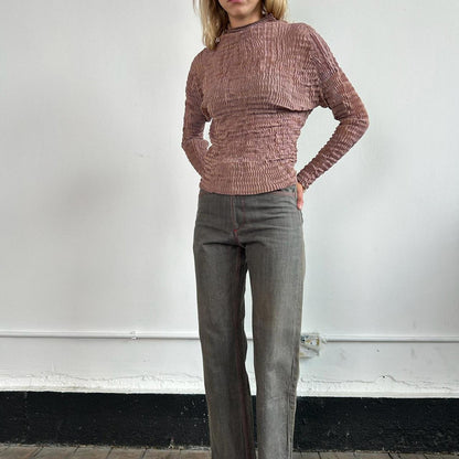 Issey Miyake pleated long sleeved iridescent top