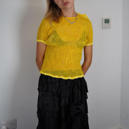 Issey Miyake Yellow crinkled t-shirt