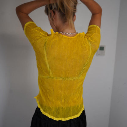 Issey Miyake Yellow crinkled t-shirt