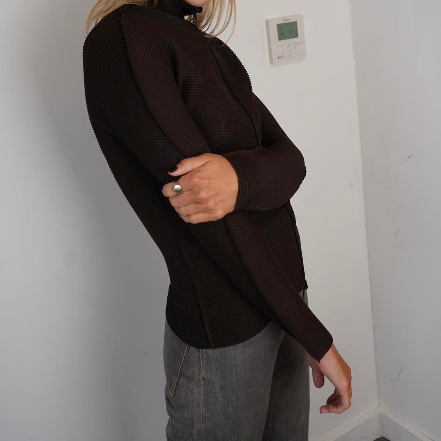 Brown Issey Miyake Me full zip jacket