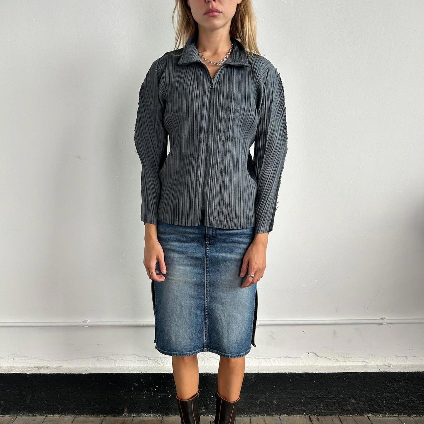 Issey Miyake Pleats Please grey zip up jacket