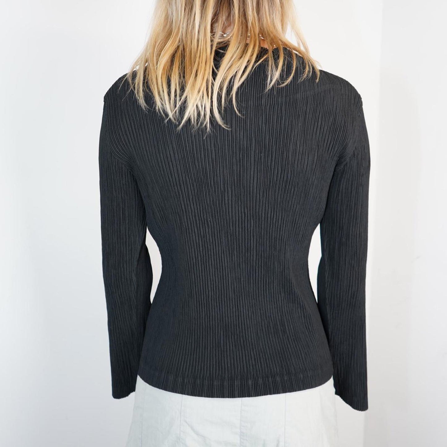 Issey Miyake Fete pleated black long sleeved top