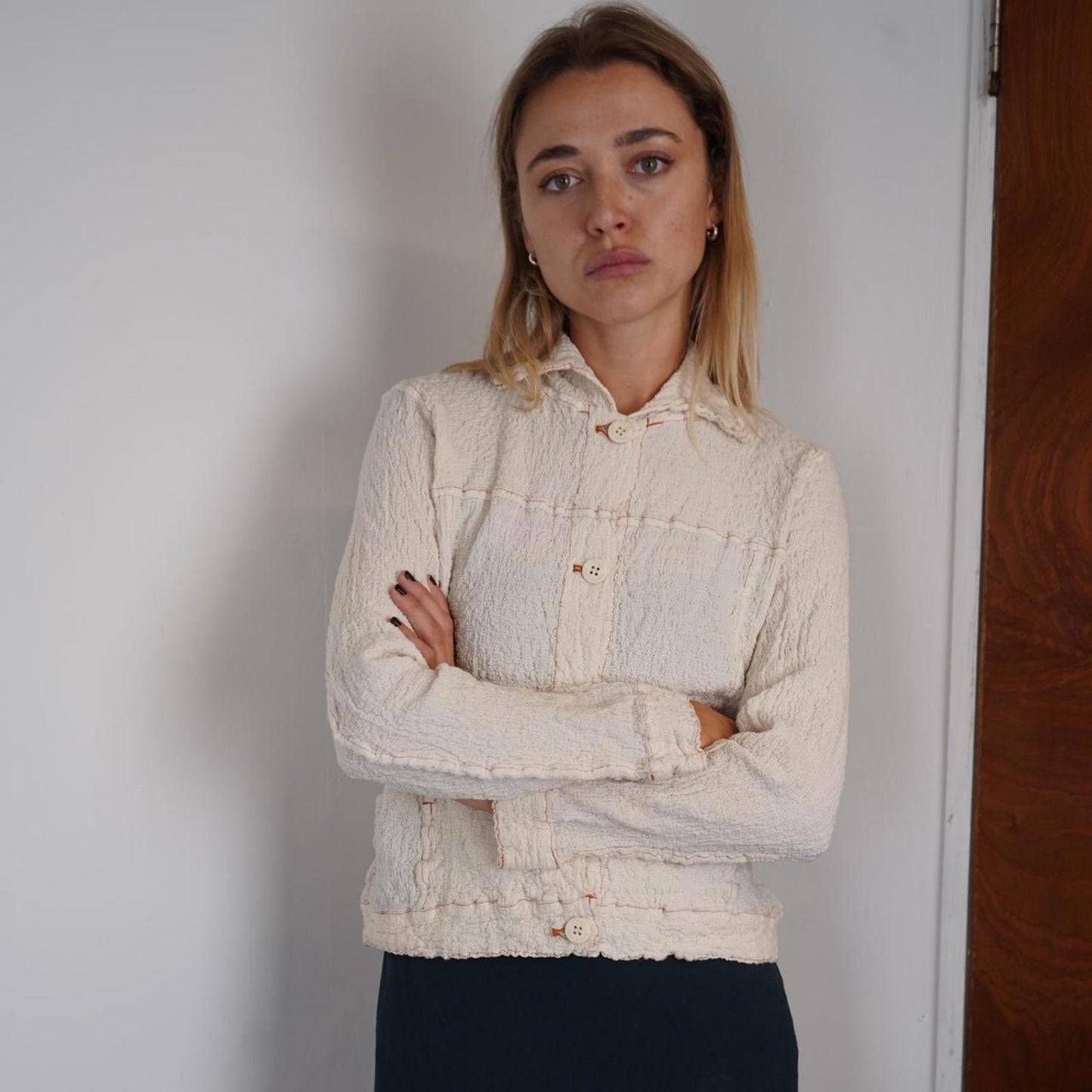 Issey Miyake Me Crinkled White Button up blouse/jacket