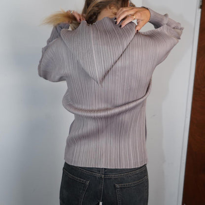 Grey Issey Miyake Pleats Please hooded zip up jacket