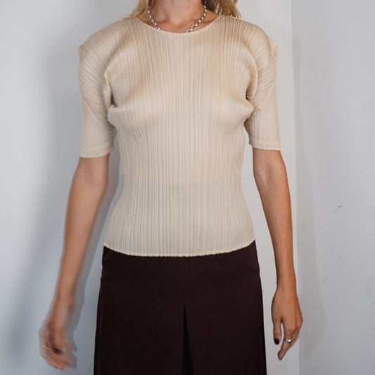 Issey Miyake Pleats Please beige t-shirt