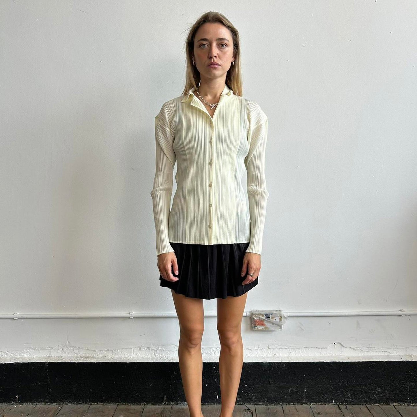 Cream Issey Miyake Pleats Please button-down shirt