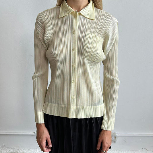 Issey Miyake Pleats Please button-down shirt with blue speckles