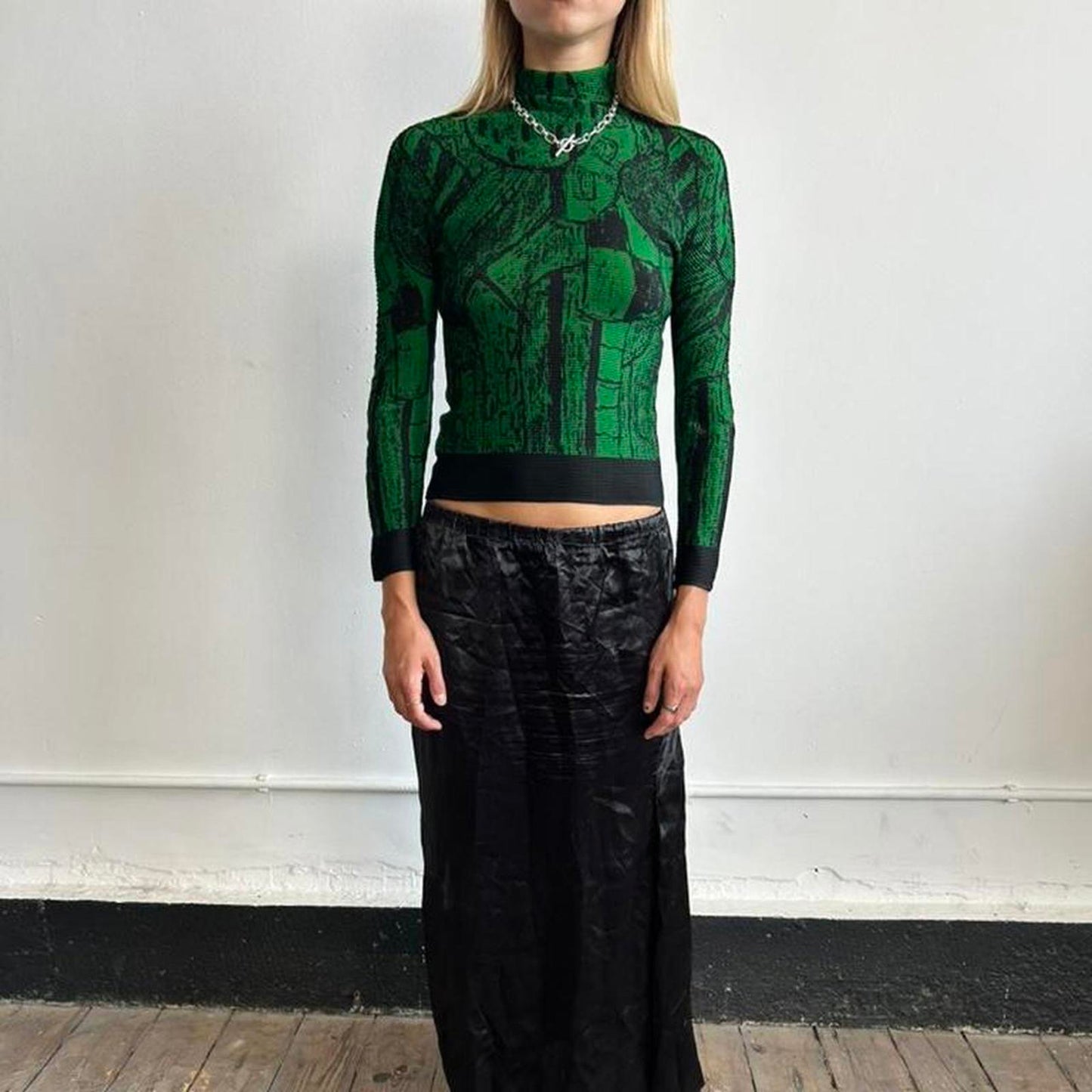 Green Issey Miyake Me pleated long sleeve top
