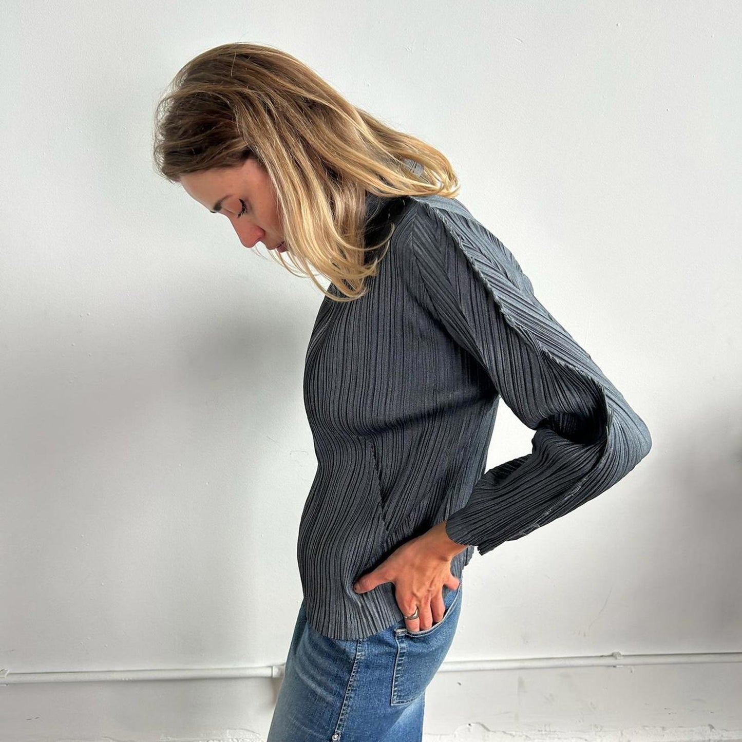 Issey Miyake Pleats Please grey zip up jacket