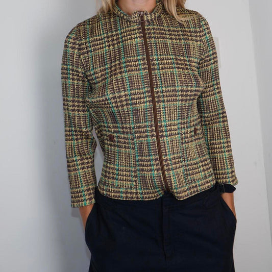 Checked Issey Miyake Pleats Please zip up jacket