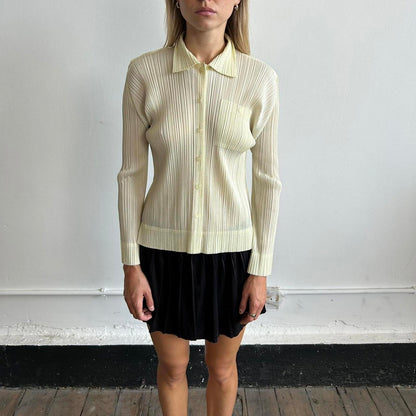 Issey Miyake Pleats Please button-down shirt with blue speckles