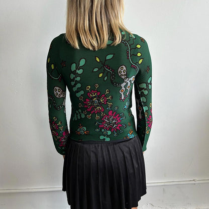 Issey Miyake Me long-sleeve patterned pleated top