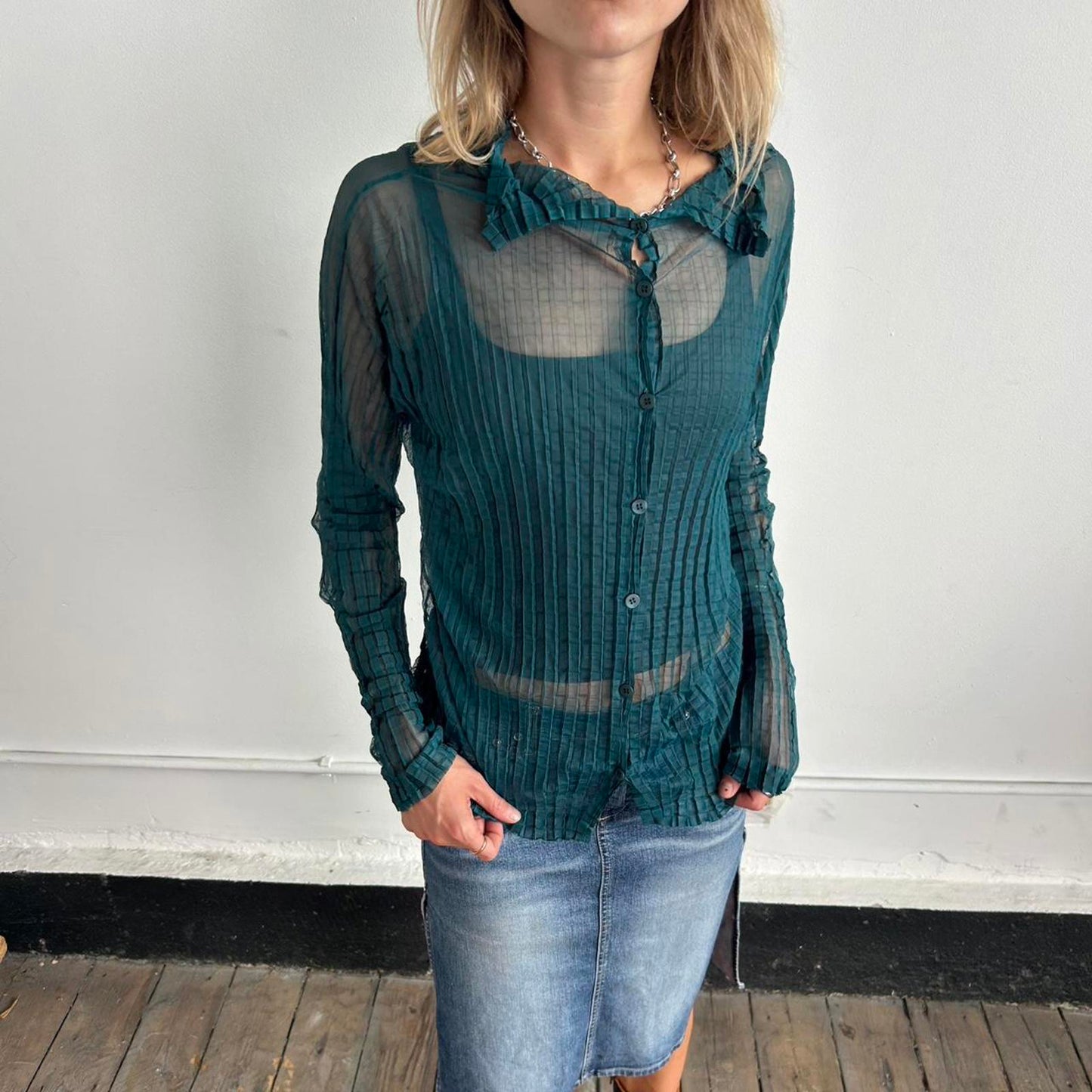 Turquoise Issey Miyake Me Collared Long Sleeve