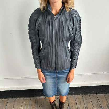 Issey Miyake Pleats Please grey zip up jacket