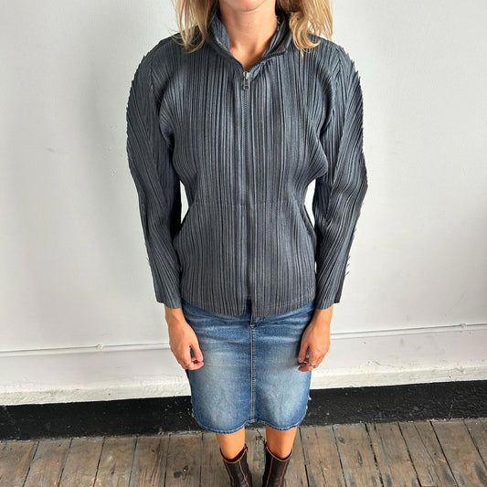 Issey Miyake Pleats Please grey zip up jacket