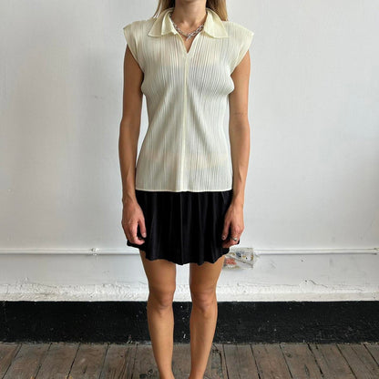 Cream Issey Miyake Pleats Please sleeveless shirt