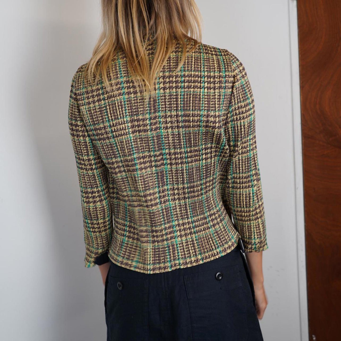 Checked Issey Miyake Pleats Please zip up jacket