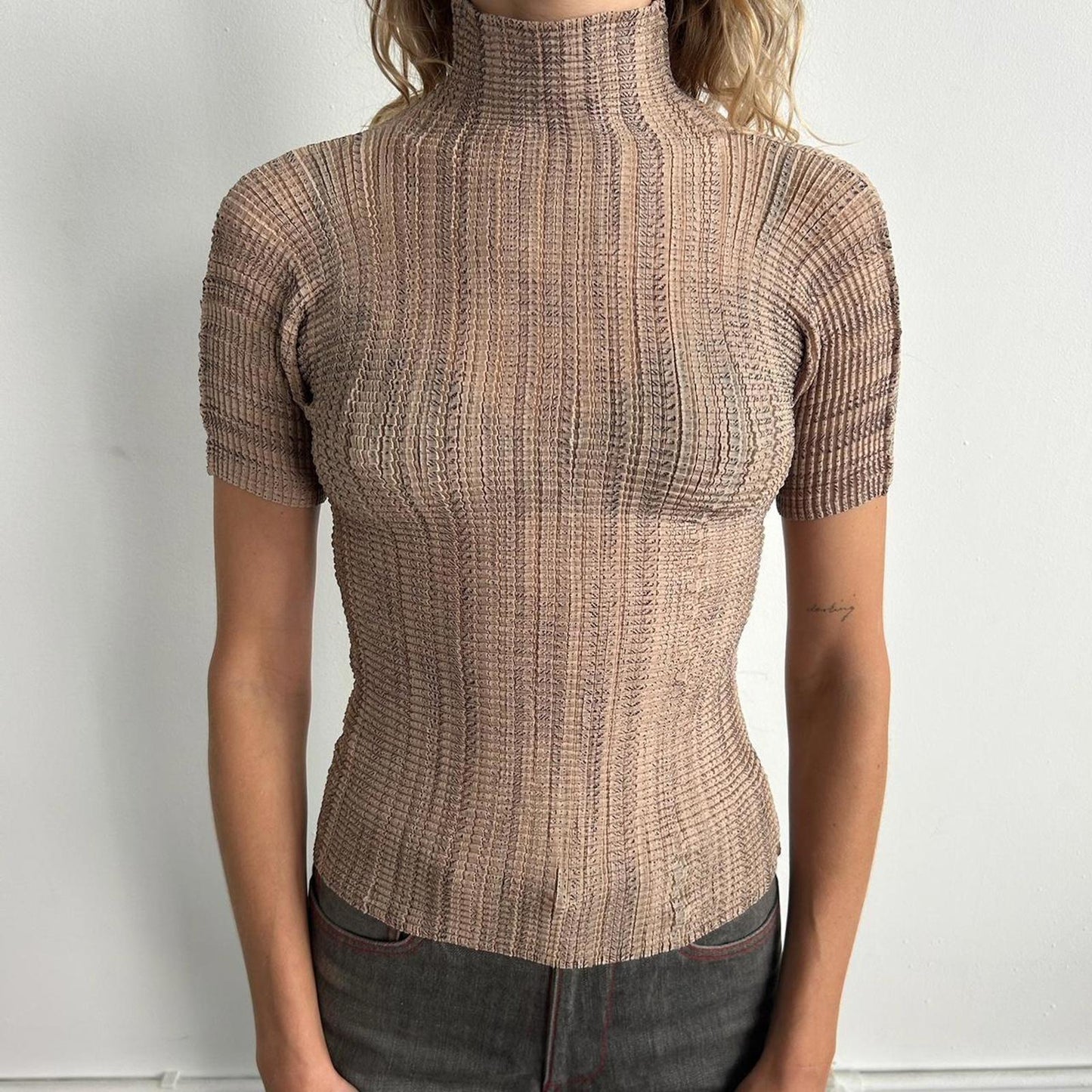 Issey Miyake Pleated Short Sleeve Top