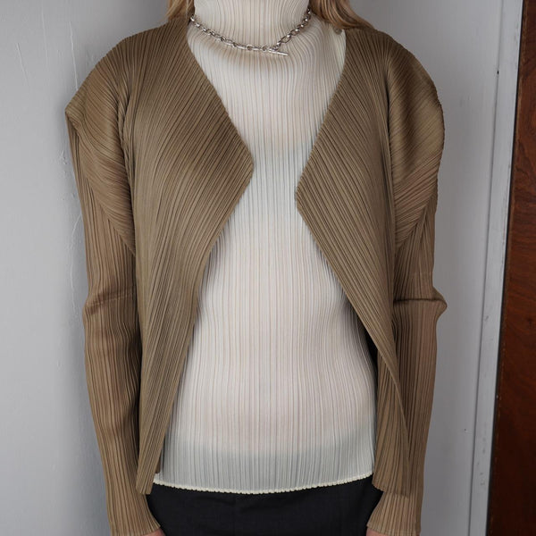 Beige Issey Miyake Pleats Please Cardigan