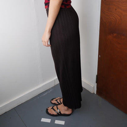 Brown Issey Miyake Pleats Please Maxi Skirt with full length mid zip