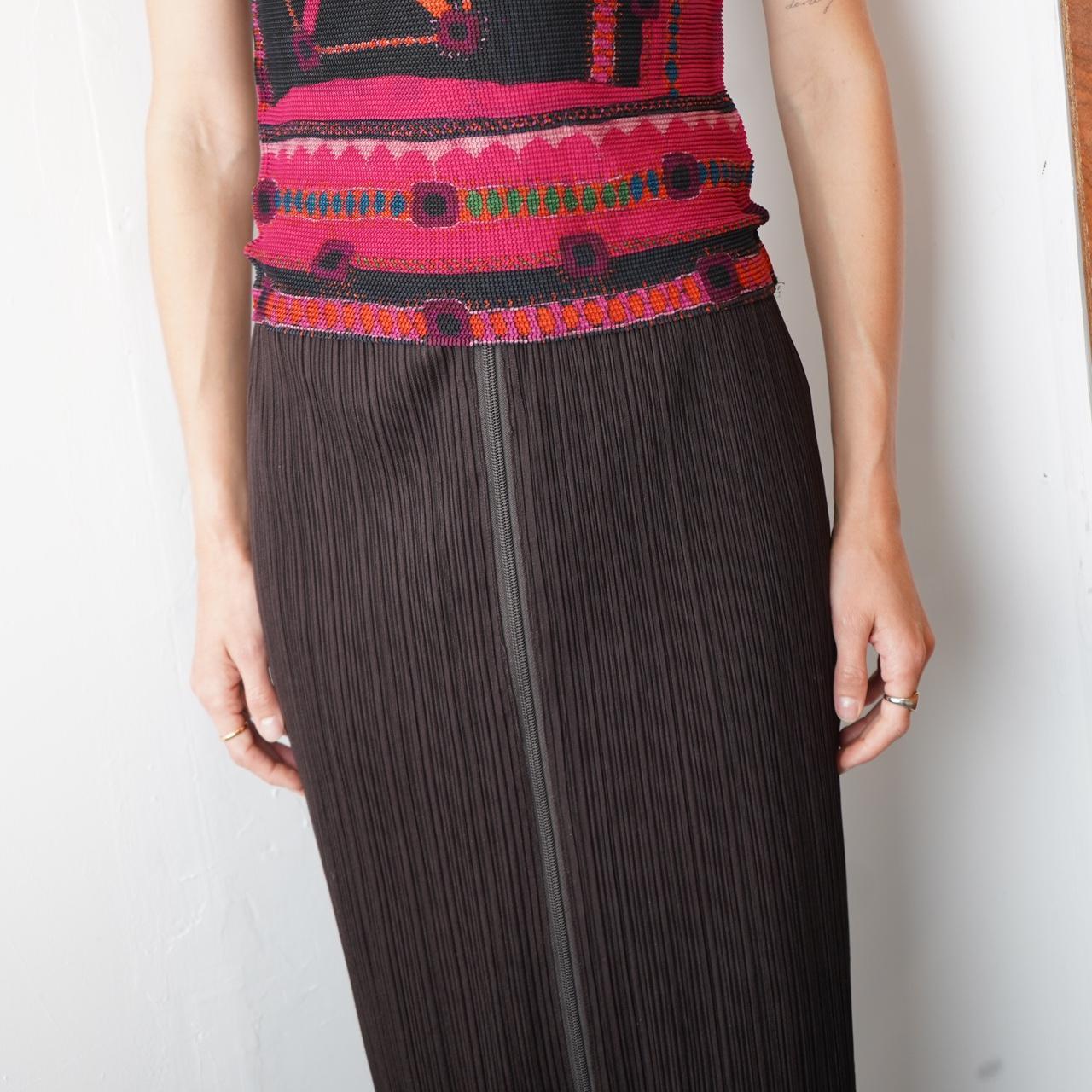 Brown Issey Miyake Pleats Please Maxi Skirt with full length mid zip