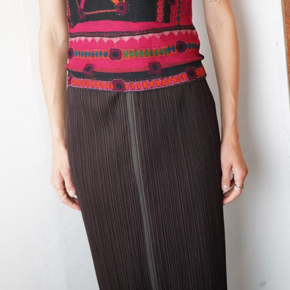 Brown Issey Miyake Pleats Please Maxi Skirt with full length mid zip