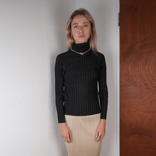 Black Issey Miyake Pleats Please High Neck Top