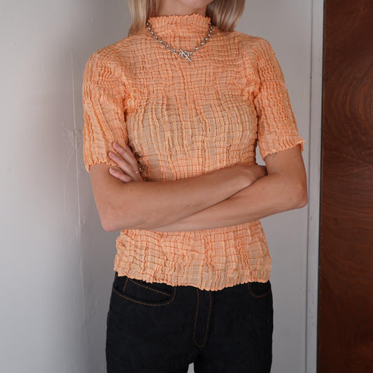 Orange Issey Miyake Pleats Please Crinkle Top