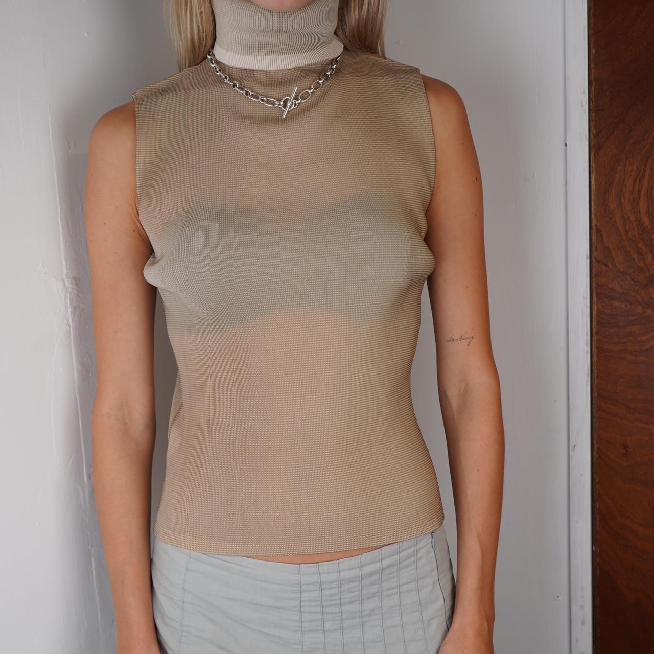 Gold Issey Miyake Pleats Please High Neck Top