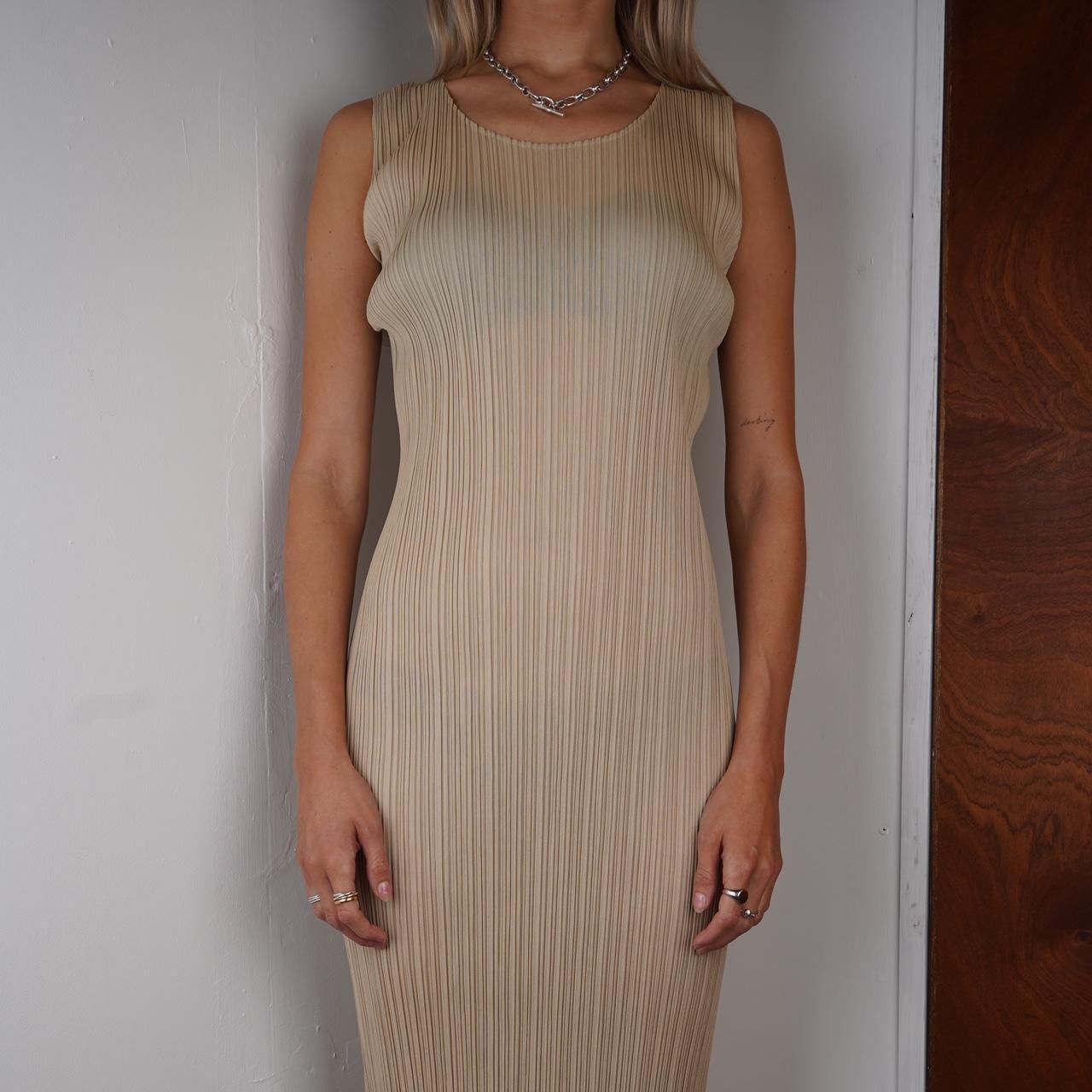 Beige Issey Miyake Pleats Please Dress